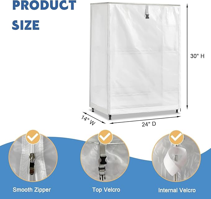 PVC Waterproof 3 Shelf Wire Rack for Wire Shelf Cover - 24" W x 14" D x 30" H - Protects from Dust and Debris - Only Cover (Frosted)