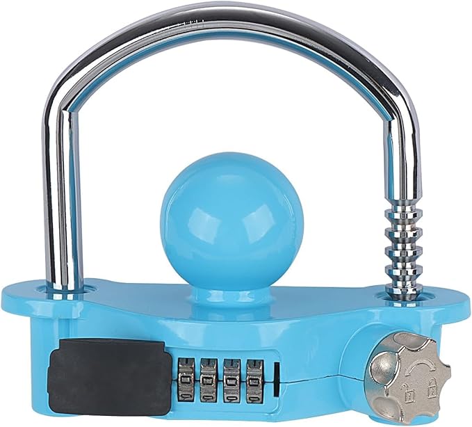 Yellow Trailer Hitch Lock with Combination Lock, fit 1-7/8", 2", 2-5/16" Coupler, Camper Accessories, for Trailer Truck RV SUV Boat (Blue)