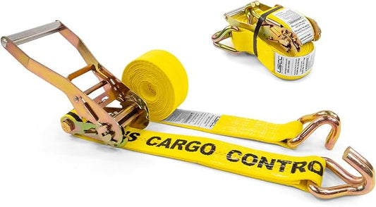 US Cargo Control Wire Hook Ratchet Strap 2 Inch x 12 Foot, 10,000 LBS Break Strength, Ratchet Straps Heavy Duty with Double J Hooks, Cargo Tie Downs for Flatbed Trailers and Trucks