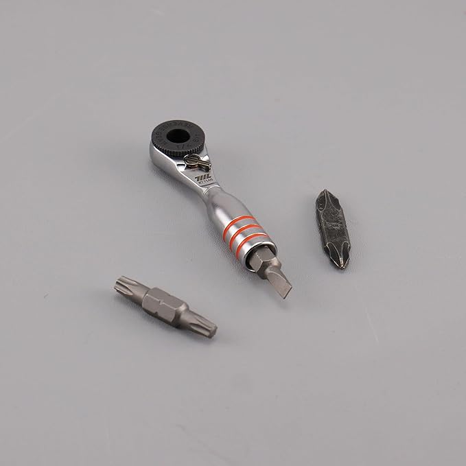 711L Mini Ratchet Wrench DUO - One of the World's Smallest 1/4" Ratchet Wrench For Tight Spaces - For Flat (32mm) and Standard (25mm) Double-ended Bit