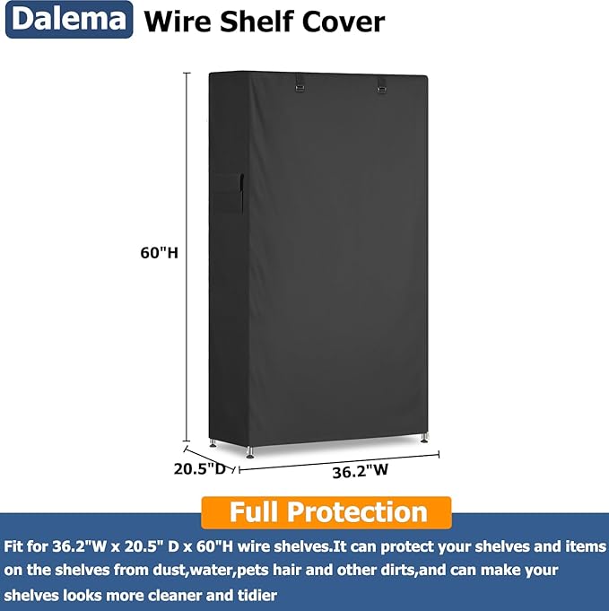 Storage Shelf Cover,Outdoor Heavy Duty 600D 36.2''W x 20.5''D x 60''H Dustproof Waterproof Shelf Covers for Wire Shelving,Storage Rack Cover with Zipper