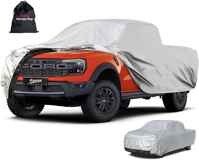 Kayme Mid-Size Truck Cover Waterproof All Weather, Heavy Duty Outdoor Midsize Pickup Cover Sun Uv Rain Protection, Universal Fit Ford Ranger, Chevy Colorado, GMC Canyon etc. Length Up to 215 inch.