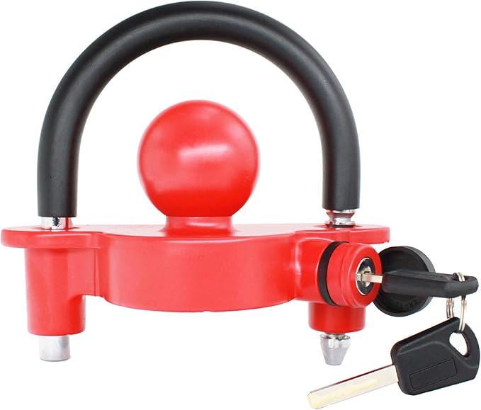 X-Haibei Trailer Locks Ball Hitch with Keys fit 1-7/8"", 2" and 2-5/16" Couplers, Universal Adjustable Trailer Coupler Lock Heavy Duty Aluminum Body, Copper Lock Cylinder for Boat Camper RV Red