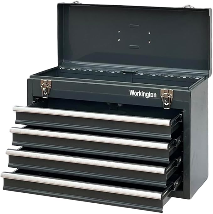 Workington Portable Metal Tool Chest with 4 Drawers, 20" 4-Drawer Tool Chest Cabinet with Ball Bearing Drawer Slides, Steel Tool Storage Box Organizer 4004 Gray