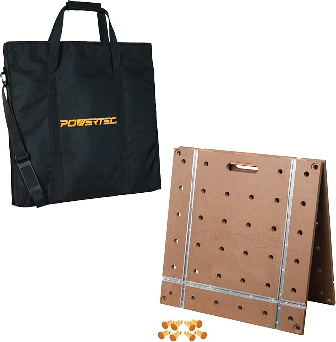 POWERTEC 72289 Arachni-Flex 24" x 48" Foldable Workbench Tabletop w/Carrying Bag - Portable Work Surface w/Pre-drilled Dog Holes, T-Tracks & Quick-Insert Locks for Woodworking Collapsible Workstand