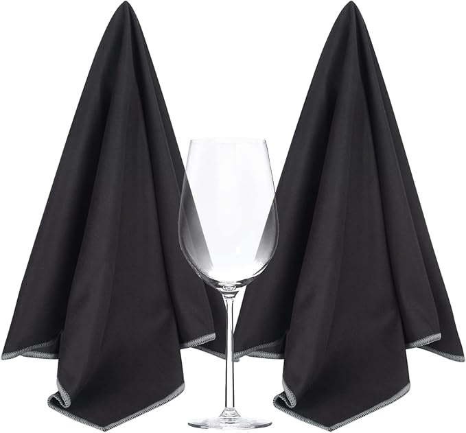 SINLAND Microfiber Glass Polishing Cloths Large Size Thick Lintless Drying Towels for Wine Glasses Stemware Dishes Stainless Appliances 20 Inch X 25 Inch Pack of 2 Black