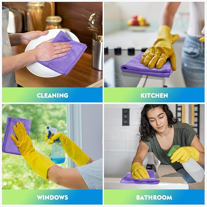 HOMEXCEL Purple Microfiber Cleaning Cloth 12 Pack 12.5 x 12.5 Inch Microfiber Towels for Cars Ultra Absorbent Cleaning Rags Lint Free Cleaning Towels for Household Kitchen, Window Car