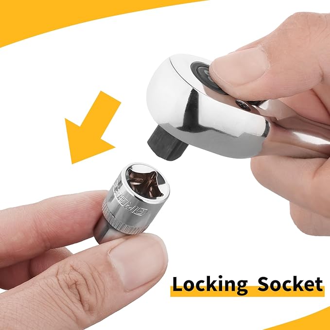 3/8 Ratchet Socket Wrench, 90-Tooth Reversible Mini Ratchet Wrench with Adapter, Quick Release, Full Polished Ratchets, Chrome Alloy Made 3/8 inch Small Socket Wrench Set