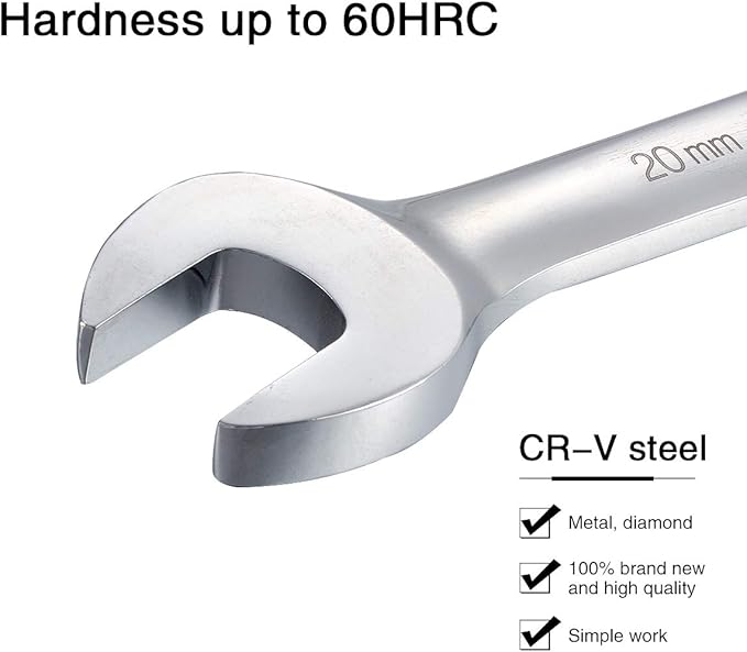 KATUR 20mm Ratcheting Wrench Set Flexible Pivoting Head Ratchet Combination Spanner Wrench Chrome Vanadium Steel Metric Tool (20mm)