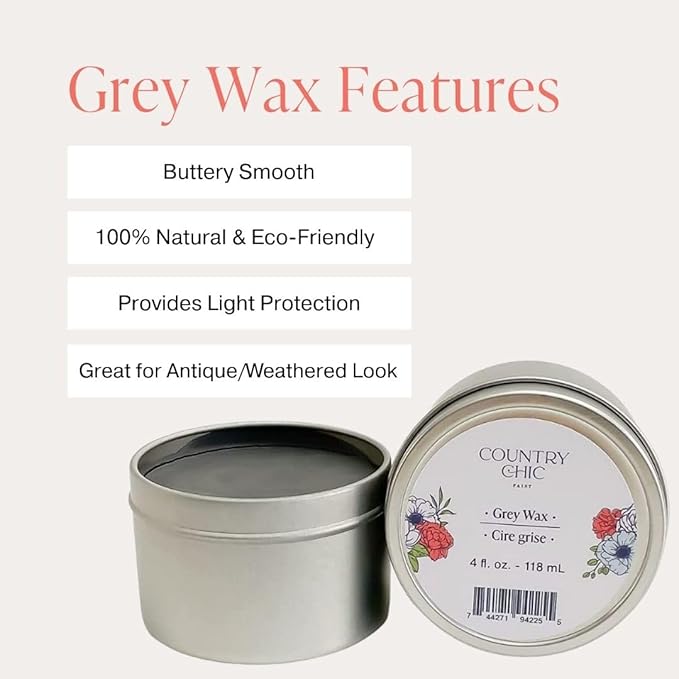 Furniture Wax - 100% Natural Sealant for Chalk Furniture Paint or Raw Wood, Light Protection, Easy To Apply, No Odor, Eco-Friendly - 7 Color Choices - Grey (4 oz)
