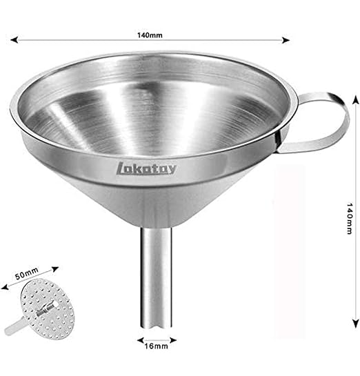 5.5-Inch 14CM Stainless Steel Kitchen Funnel with Strainer Filter for Transferring of Liquid Dry Ingredients and Metal Cooking Funnel