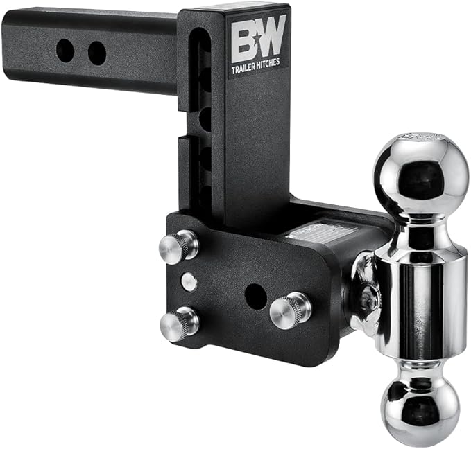 B&W Trailer Hitches Tow & Stow Adjustable Trailer Hitch Ball Mount - Fits 2" Receiver, Dual Ball (2" x 2-5/16"), 5" Drop, 10,000 GTW - TS10037B
