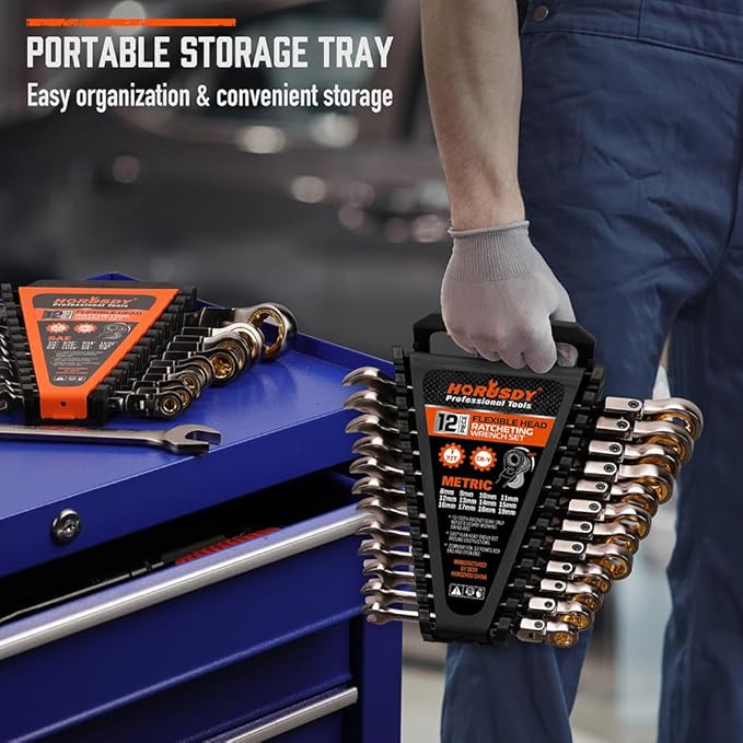 HORUSDY Flex-Head Ratcheting Combination Wrench Set,24-Piece Flex-Head Ratcheting Wrench Set(Metric and SAE)