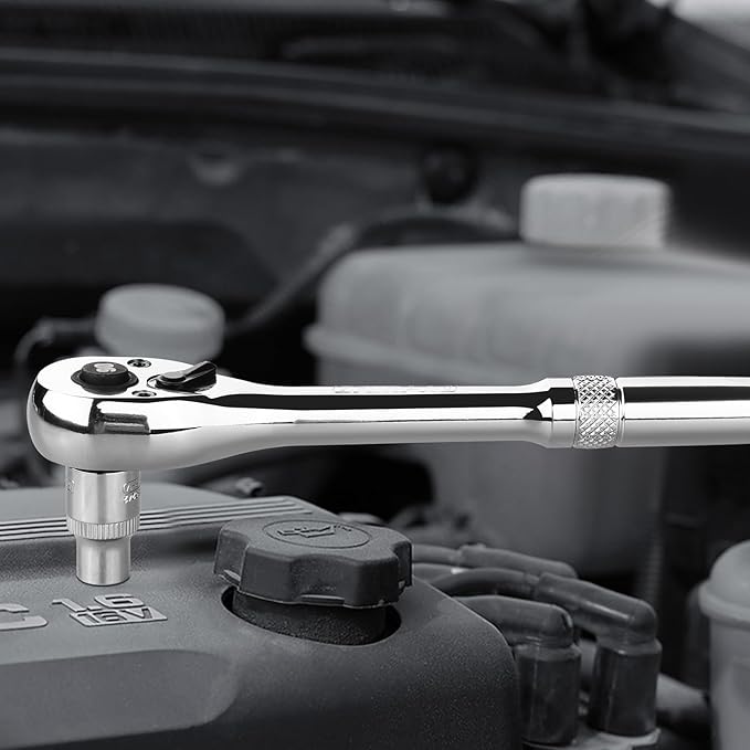 3/8 Ratchet Socket Wrench, 90-Tooth Reversible Mini Ratchet Wrench with Adapter, Quick Release, Full Polished Ratchets, Chrome Alloy Made 3/8 inch Small Socket Wrench Set