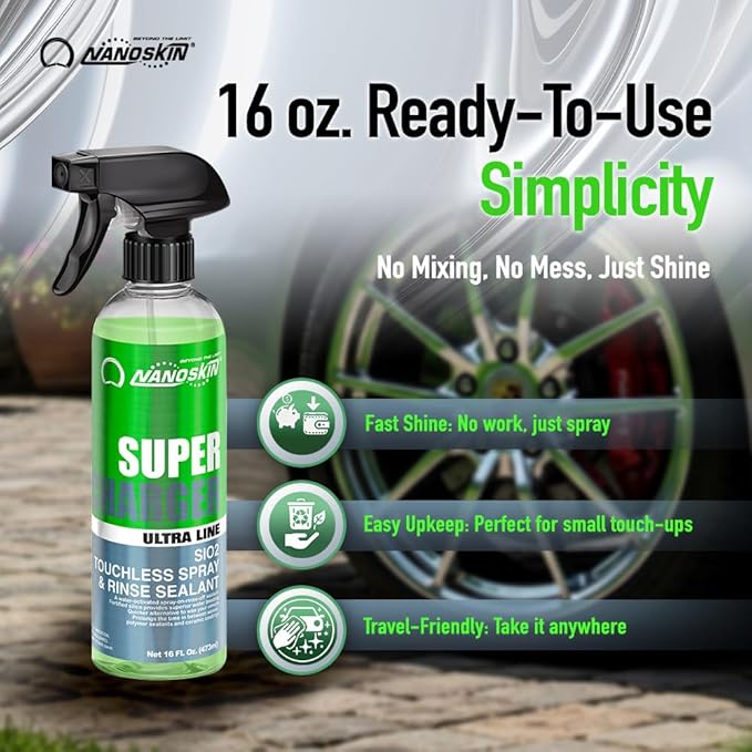 Nanoskin Ultra Line SUPER CHARGER SiO2 Touchless Spray-On/Rinse-Off Sealant 16 oz - Car Wash Paint & Glass Spray for Car Detailing | Safe for Cars, Trucks, Motorcycles, RVs & More | 100:1 Dilution