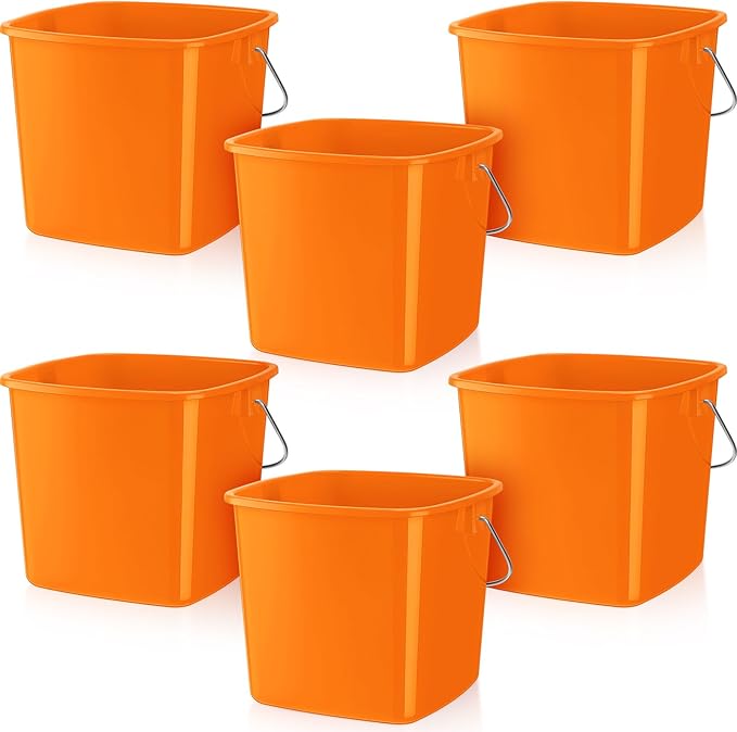 Zhehao 6 Pcs 3 Quart Bucket for Cleaning Small Sanitizer Bucket for Restaurant Square Plastic Pail with Handles for Home, Offices, Commercial Use, Food Service(Orange)