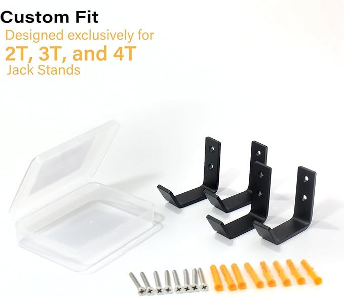 4 Packs Jack Stands Wall Mount Organizer, Heavy Duty Stainless Steel Holder Hook Fits 2 & 3 & 4 & 6 Ton Jack Stands