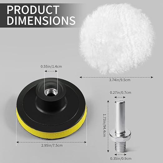 7 Piece 3 Inch Wool Buffing Pad, Drill Buffer Connecting M10 Drill Adapter, Buffing Pads, for Car Polishing and Waxing, Painting Tabletops, Old Leather Sofas, Tile Polishing