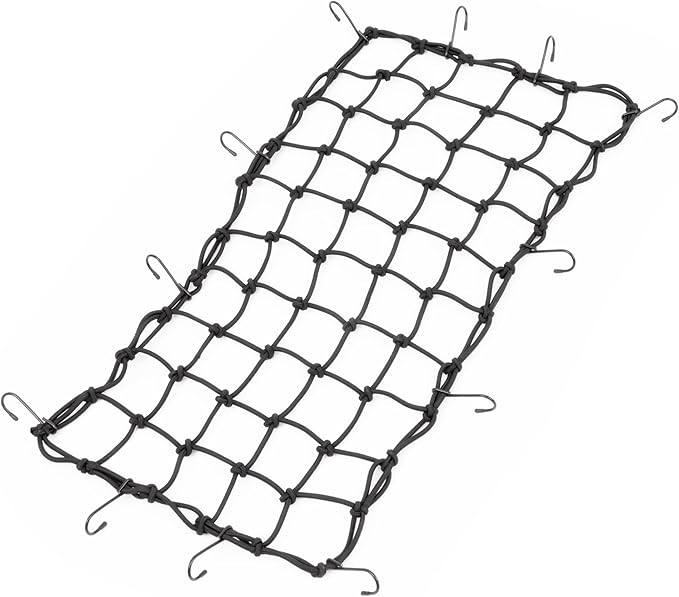PowerTye 15in x 30in Extreme Duty Cargo Net with 5mm Premium Elastic - 3in x 3in Mesh and Rubber-Tipped Super Strong Metal Hooks - Black