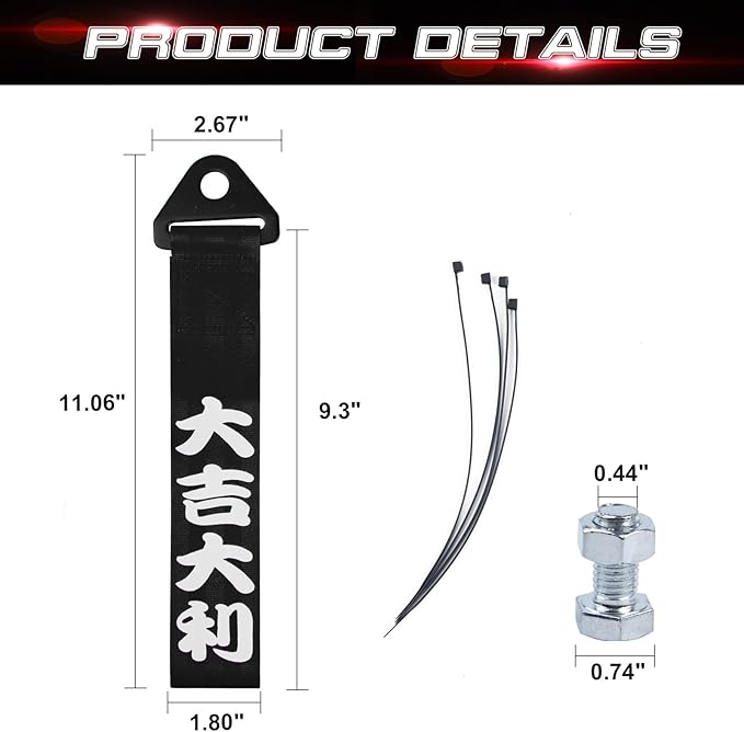 x xotic tech Tow Strap JDM Sports Black Racing Tow Strap Car Modification Decorative Trailer Belt Personalized with Chinese Slogan Fit for Rear Front Bumper (Good Luck & All The Best)