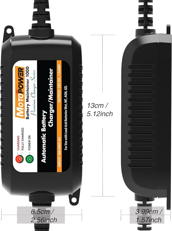 MOTOPOWER MP00206A 12V 1.5Amp Automatic Battery Charger, Battery Maintainer for Cars, Motorcycles, ATVs, RVs, Powersports, Boat and More