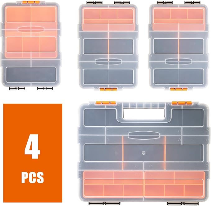 Torin AG421B Hardware & Parts Organizers: 4 Piece Versatile And Durable Storage Toolbox for Bolts, Screws, Nails, Nuts and Small Hardware, Black/Orange