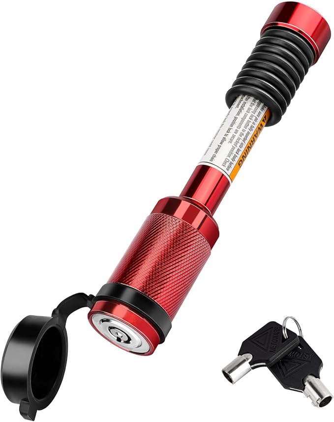 METOWARE Trailer Hitch Pin Lock, Tailer Receiver Lock Fits Class III/IV, 2", 2-1/2" Hitch Receiver with 5/8" Dia Pin and 8 Rattle Rubber O-Rings, for Trailer, Truck, Car, Boat (Red)