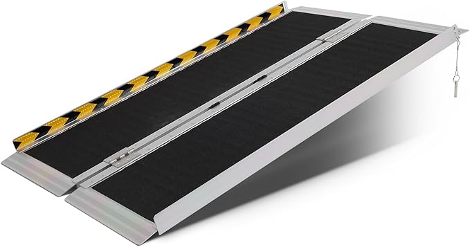 FAHKNS Portable Wheelchair Ramp 4FT, Aluminum Folding Wheelchair Ramp, Non-Slip Handicap Ramps for Home Outside Steps, Threshold Wheel Chair Ramps for Doorways, Porch, Cart, Stairs, Curbs, Scooter
