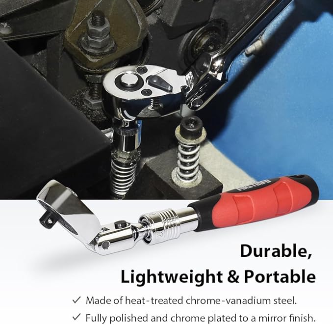 FIRSTINFO F3222NB Taiwan 1/4-Inch Drive Flex Head Extendable Ratchet | 72 Tooth Quick Release Reversible Ratcheting with Soft Grip Handle, 6.7 to 8.6 Inch Lengths
