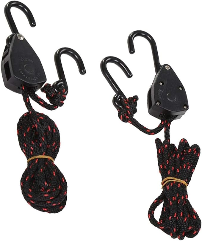 4PCS 1/8" 9.8Ft Adjustable Heavy Duty Rope Hanger Ratchet Kayak and Canoe Bow and Stern Tie Downs Straps (9.8Ft)