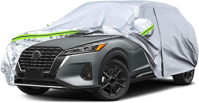 Waterproof Car Covers Replace for 2016-2025 Nissan Kicks, 6 Layers Silver All Weather Custom-fit Car Cover with Zipper Door & Windproof Bands for Snow Rain Dust Hail Protection