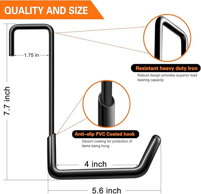 HUPBIPY Rafter Hanger Large S Garage Hooks Bike Storage System Holder Organizer, with Non Slip Coating, for Organizing Hanging Basket, Ladders,Bicycle Wheel,Ropes and Bulk Items (12Pack, Black)