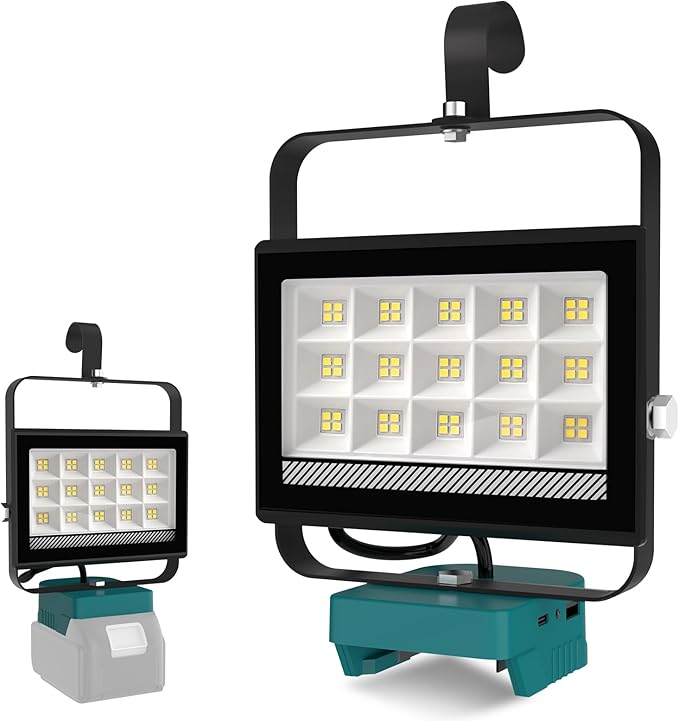T-SUN 60W Work Light for 18V/20V Battery, Cordless Portbale Led Light with 2 Modes, USB & Type C Charging Port Jobsite, Emergency, Garage, Car Repair
