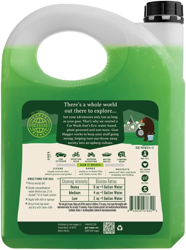 Gear Hugger Car Wash Soap Gallon (128 oz, Pack of 1) – Eco-Friendly Car Cleaner, Biodegradable Car Wash with Natural Saponins & Eucalyptus – Safe Car Soap for All Vehicle Surfaces
