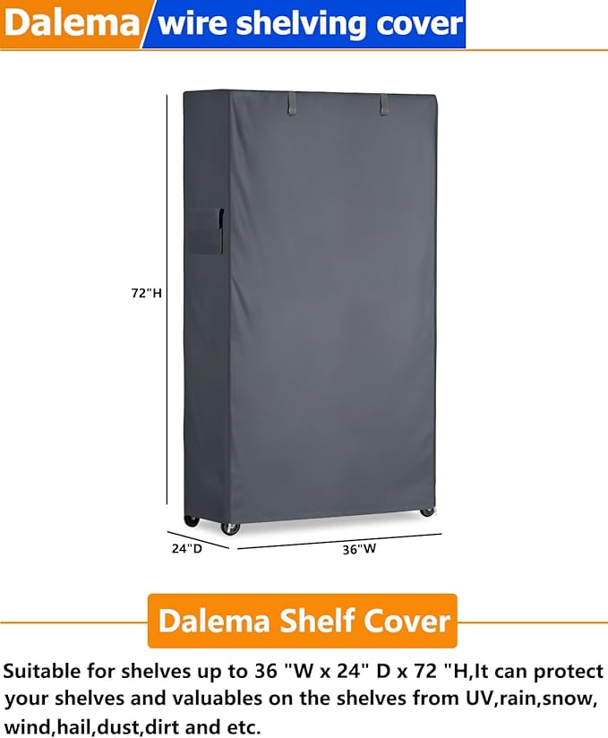 Waterproof Shelf Cover,600D Heavy Duty Dustproof Storage Wire Rack Covers,Outdoor Shelving Covers for Wire Shelves with Zipper 36''x24''x72'',Grey.
