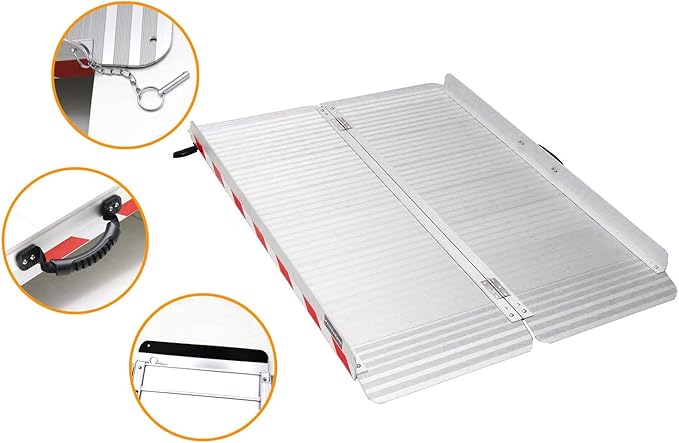 Ruedamann 4FT x 33.5" Extra Wide Electric Scooter ramp Wheelchair ramp for Doorways, Lightweight with Handle, Heavy 800Lbs, Non-Slip Foldable Threshold Ramp for Big Wheelchair Walker Scooter Trailer