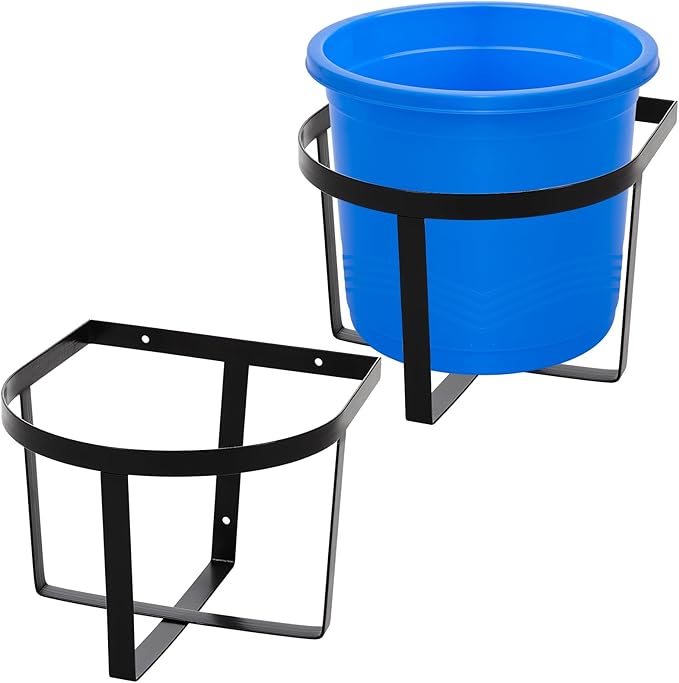 2 Pcs Heavy Duty Metal Bucket Holder Securely Bucket Hangers for 5 Gallon Horse Water and Feed Pre Installed Pail Holder for Horses, Wall Mount(Two Strip Style)