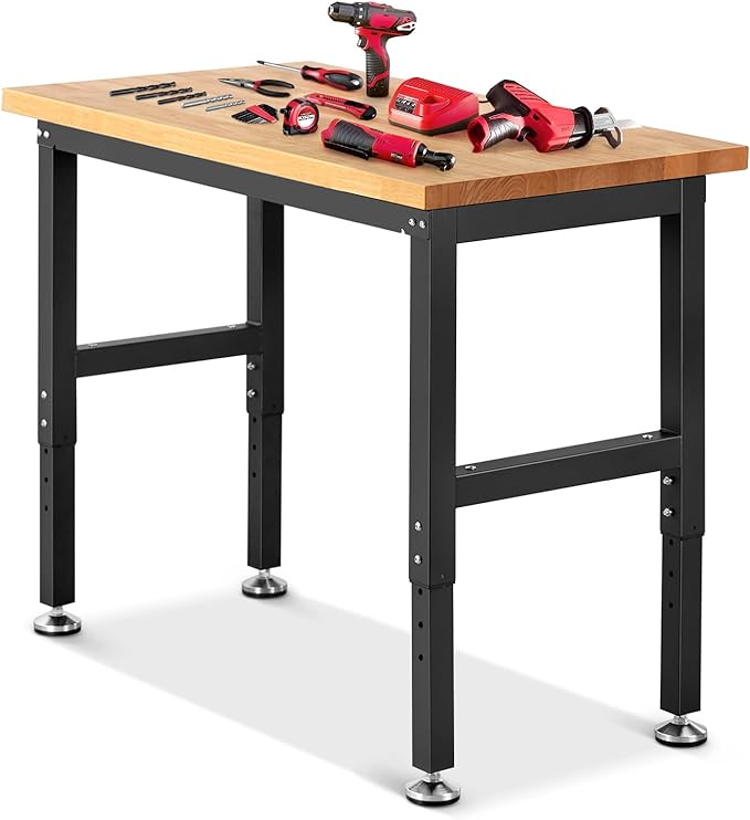 ENJOYWOOD 41" x 20" Adjustable Height Workbench for Garage Heavy Duty Rubberwood Top Work Table 1500 LBS Capacity Work Bench for Workshop, Office & Home