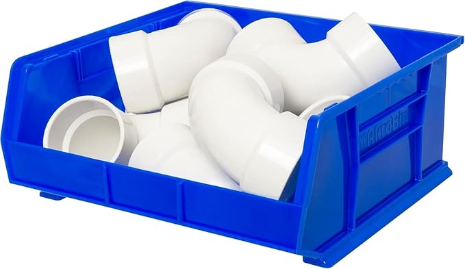 Akro-Mils 30250 AkroBins Plastic Storage Bins, Space-Saving Stackable Bins for Garage, Pantry, Craft Organization, 15" x 16" x 7", Blue, 6-Pack