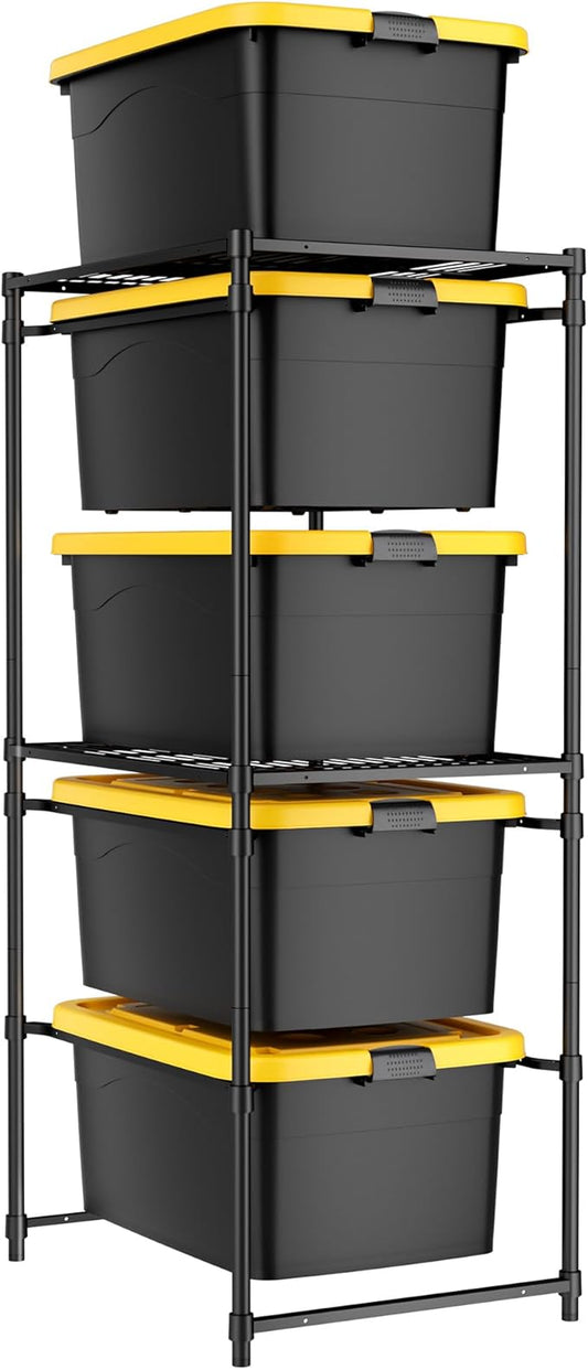 WORKPRO 5-Tier Tote Storage Rack, Heavy-Duty 27 Gallon Tote Storage Rack, 525 LBS Storage Bin Rack for Garage, Pantry, Kitchen, or Basement, Black, 30.5"x22.5"x69", 1 Pack
