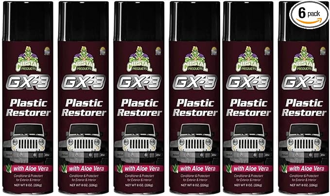 GX-3 Plastic Restorer – Black Plastic Restorer for Cars & Automotive Trim Restorer – Interior Car Cleaner & Exterior Faded Plastic, Vinyl & Rubber Renewer with Aloe Vera 6PK (8 fl oz)