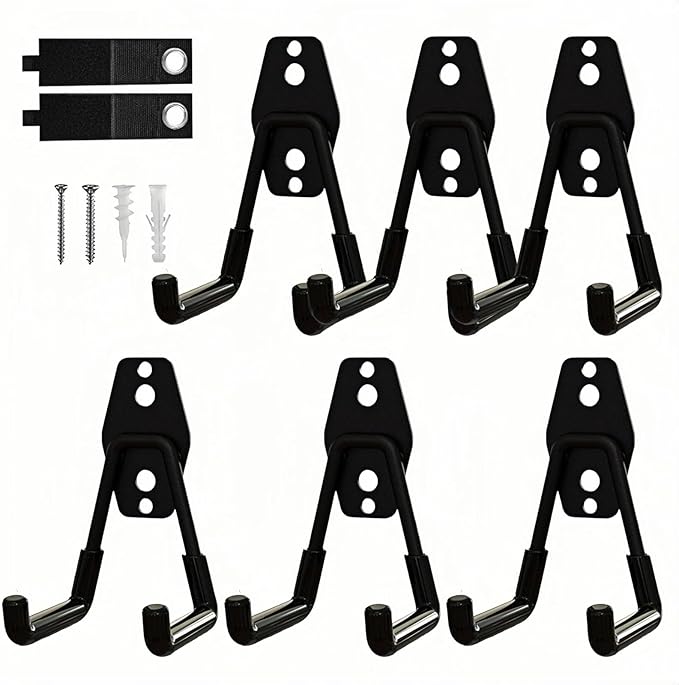 6 Pack Garage Hooks Heavy Duty with Anti-Slip Coating, Steel Utility Ladder Hooks for Hanging Garden Tools, Hoses, Ropes, Bikes and More (3in)