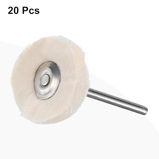 uxcell 1-Inch Buffing Polishing Pad Wheel Cotton with 1/8-inch Handle for Manifold Aluminum Stainless Steel Chrome White 20 Pcs