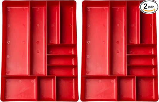 10-Compartments Tool Organizer Tray, Tool Drawer Organizer Tray, Tool Box Organizer, Stackable Toolbox Organization Holder for Small Parts, Bolts and Batteries (2, Red)