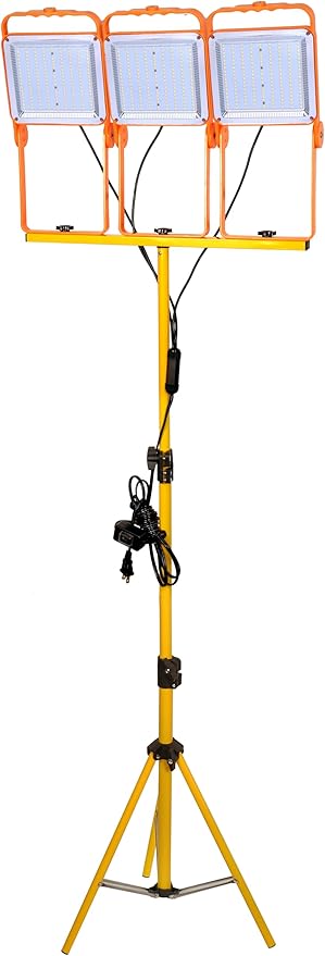 150W LED Portable Work Light with Stand (1500W Equivalent), 24000 Lumens, 5000K Daylight, Adjustable Head, IP65 Waterproof, UL 12FT 18AWG Cord, for Indoor/Outdoor Use – Garage, Construction, Parties