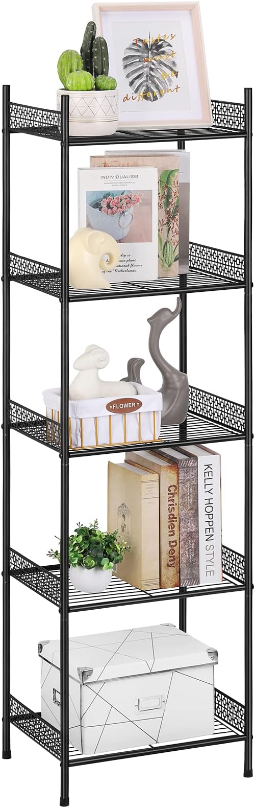 5 Tier Wire Shelving Metal Storage Rack Standing Shelving Units Shelves Bathroom Shelf for Laundry Bathroom Kitchen Livingroom Pantry Closet Garage, Black