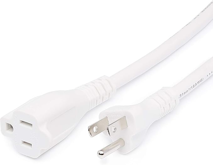 Amazon Basics Indoor Extension Cord, 3 Prong Outlet Extender Power Cord, 13 Amps, 125V, 10 Foot, White, 2-Pack