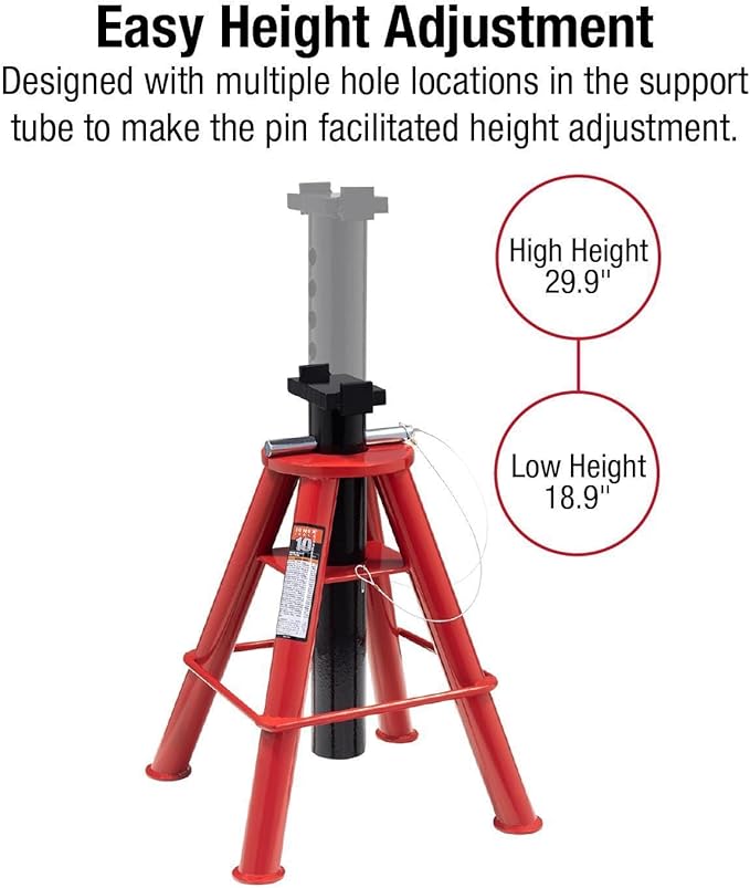 Sunex 1310 10-Ton Medium Height Pin Type Jack Stands, Pair, Red