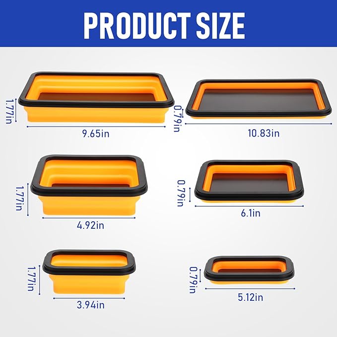 12 Pcs Collapsible Magnetic Parts Tray Set Foldable Tool Storage Organizer Magnetic Tray 3 Different Size Collapsible Bowl for Screw, Bolts, Nuts, Washers, Pins, Tool Gift for Men(Multicolor)