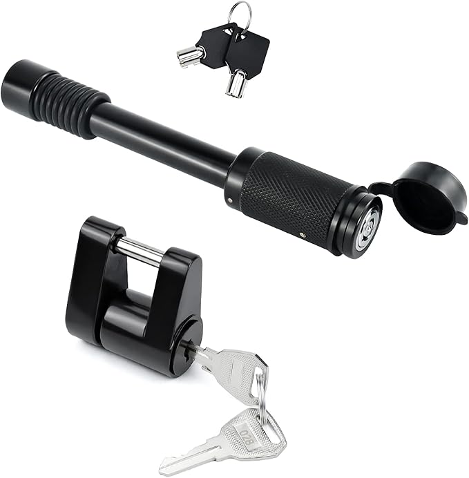 Cenipar Trailer Hitch Lock Receiver Long Hitch Pin 5/8 Inch Diameter 4 Inch Long for Truck Car and Boat Fits Class III, IV, V Hitches Towing Locks, 1/4” Dia Trailer Coupler Lock with 3/4” Inch Span